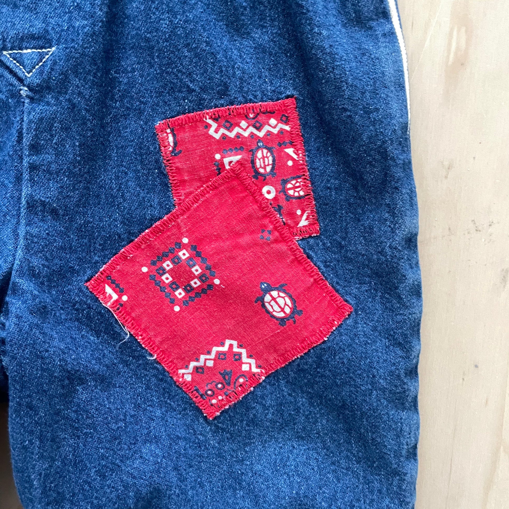 OshKosh Denim Bandana Patch Jumpsuit - Yellow Clover Vintage Kids Clothes