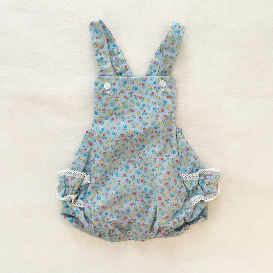 Calico Ruffle Sunsuit Romper - Yellow Clover Vintage Kids Clothes