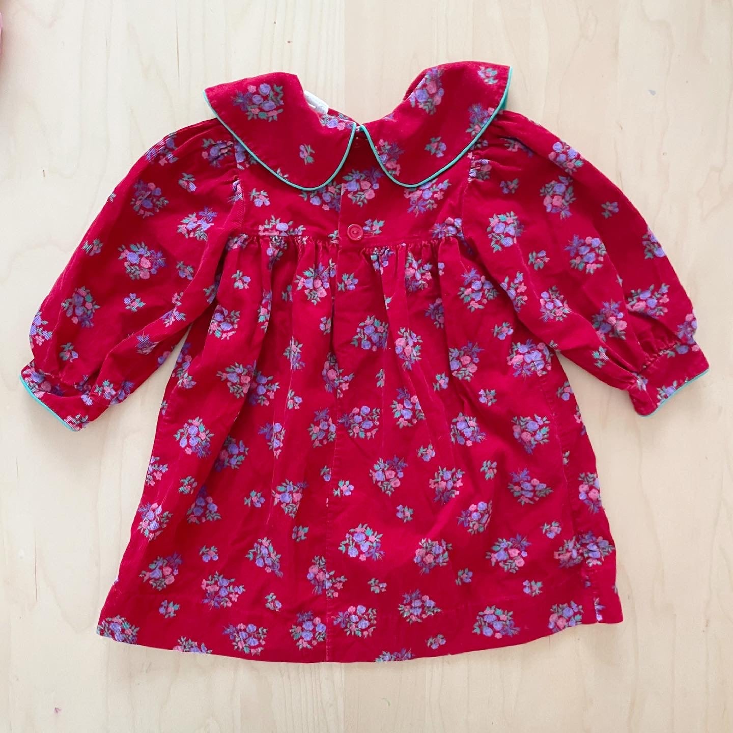 Vintage Fine Cord Floral Collared Dress