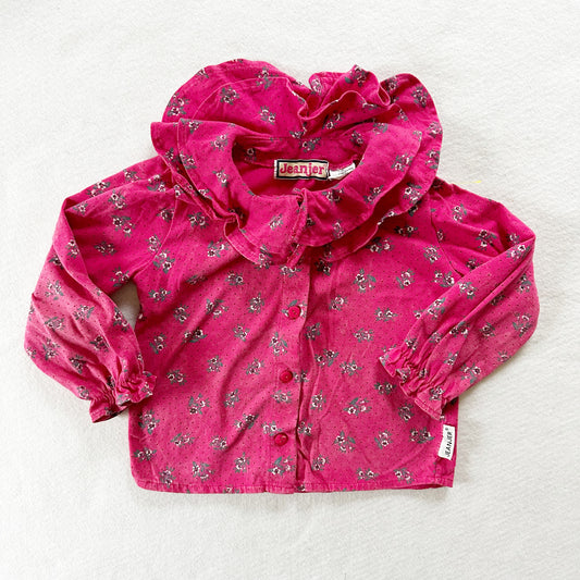 Jeanjer Floral Ruffle Collar Top - Yellow Clover Vintage Kids Clothes