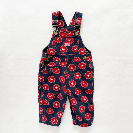 OshKosh Red Floral Overalls - Yellow Clover Vintage Kids Clothes