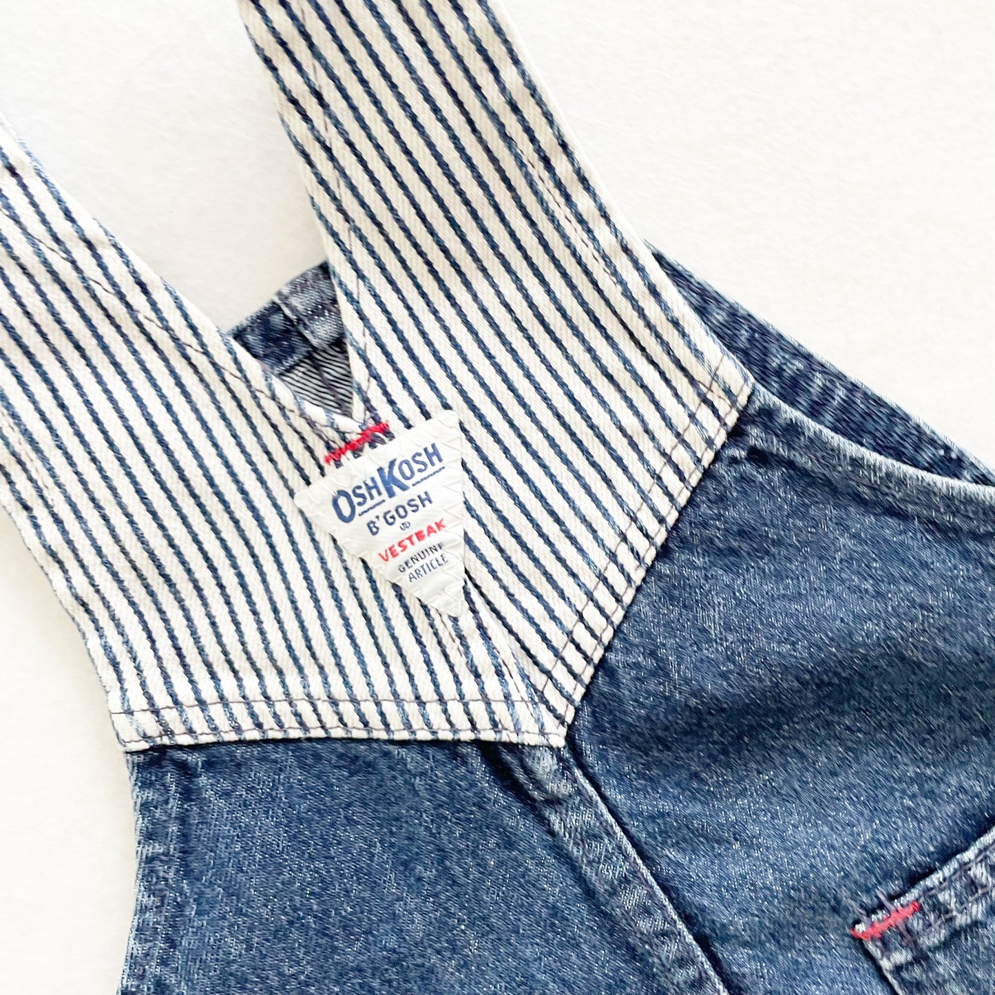 OshKosh Dark Denim Stripe Overalls - Yellow Clover Vintage Kids Clothes