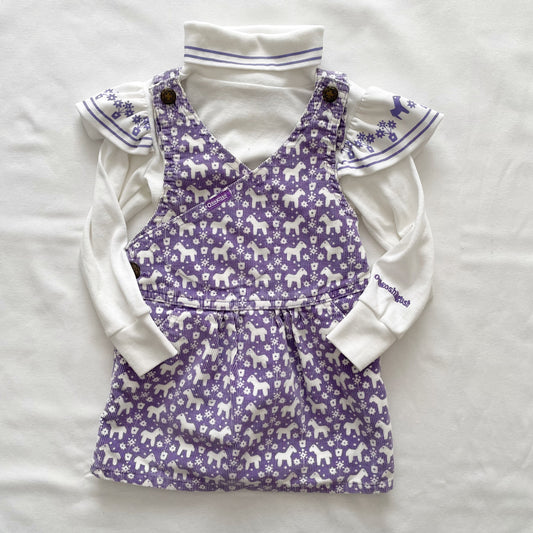 OshKosh Dala Horse Cord Skirtall Set - Yellow Clover Vintage Kids Clothes