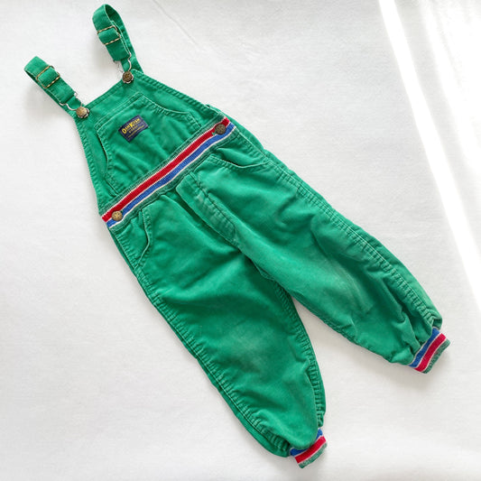 OshKosh Kelly Green Cuffed Overalls - Yellow Clover Vintage Kids Clothes