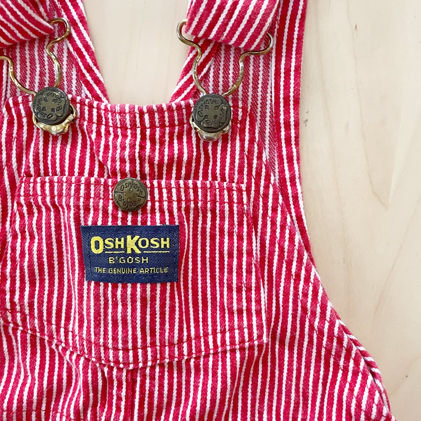 OshKosh Red Hickory Stripe Shortalls - Yellow Clover Vintage Kids Clothes