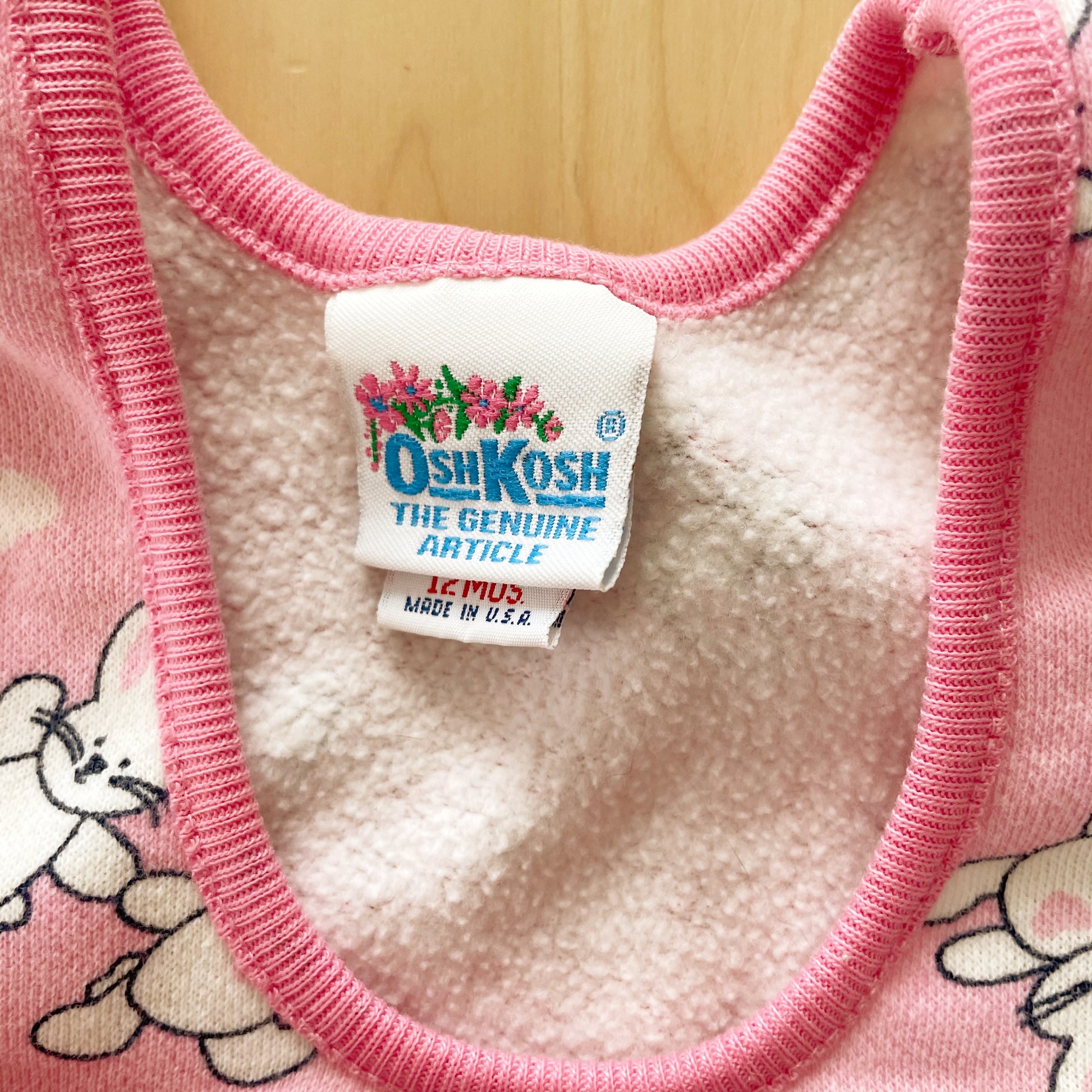 Vintage OshKosh Bunny Sweatshirt Romper - Yellow Clover Vintage Kids Clothes