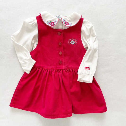 OshKosh Flower Embroidered Dress Set - Yellow Clover Vintage Kids Clothes