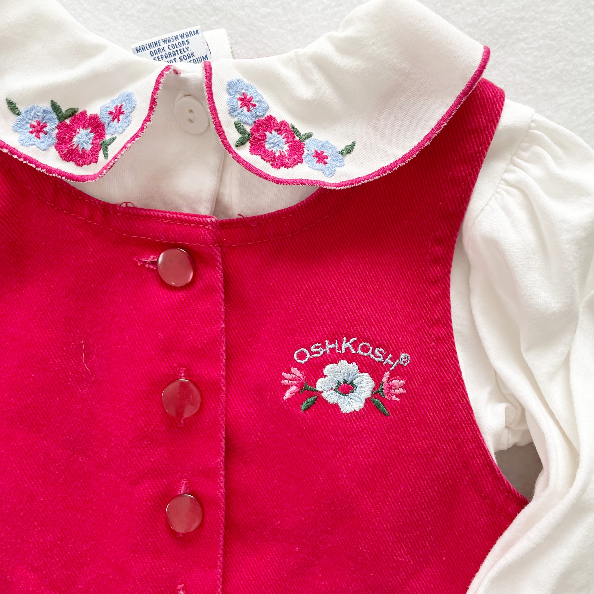 OshKosh Flower Embroidered Dress Set - Yellow Clover Vintage Kids Clothes
