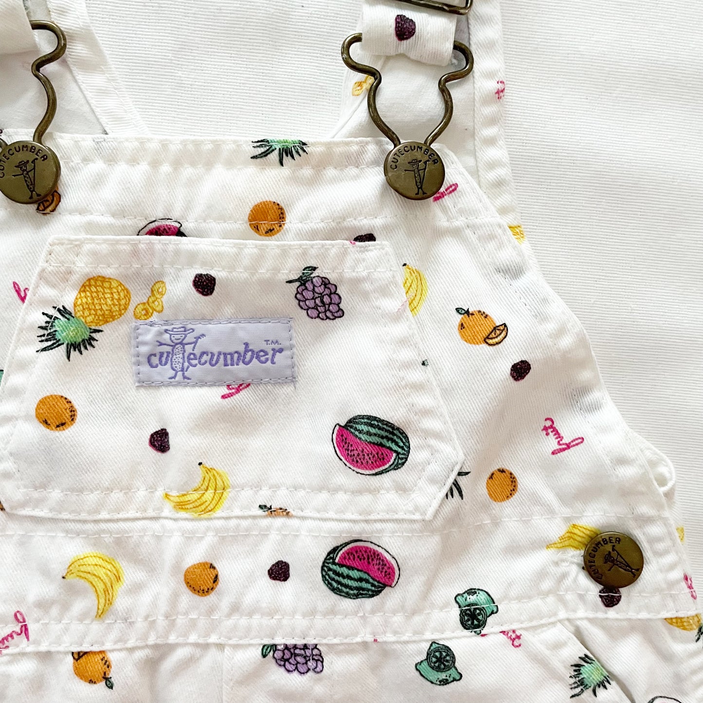 Cutecumber Fruit Print Shortalls - Yellow Clover Vintage Kids Clothes