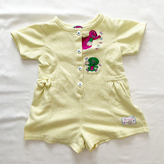 Barney and Baby Bop Garden Flowers Romper • 4T - Yellow Clover Vintage Kids Clothes