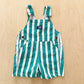 OshKosh Teal Green Stripe Shortalls - Yellow Clover Vintage Kids Clothes