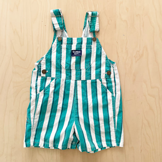 OshKosh Teal Green Stripe Shortalls - Yellow Clover Vintage Kids Clothes