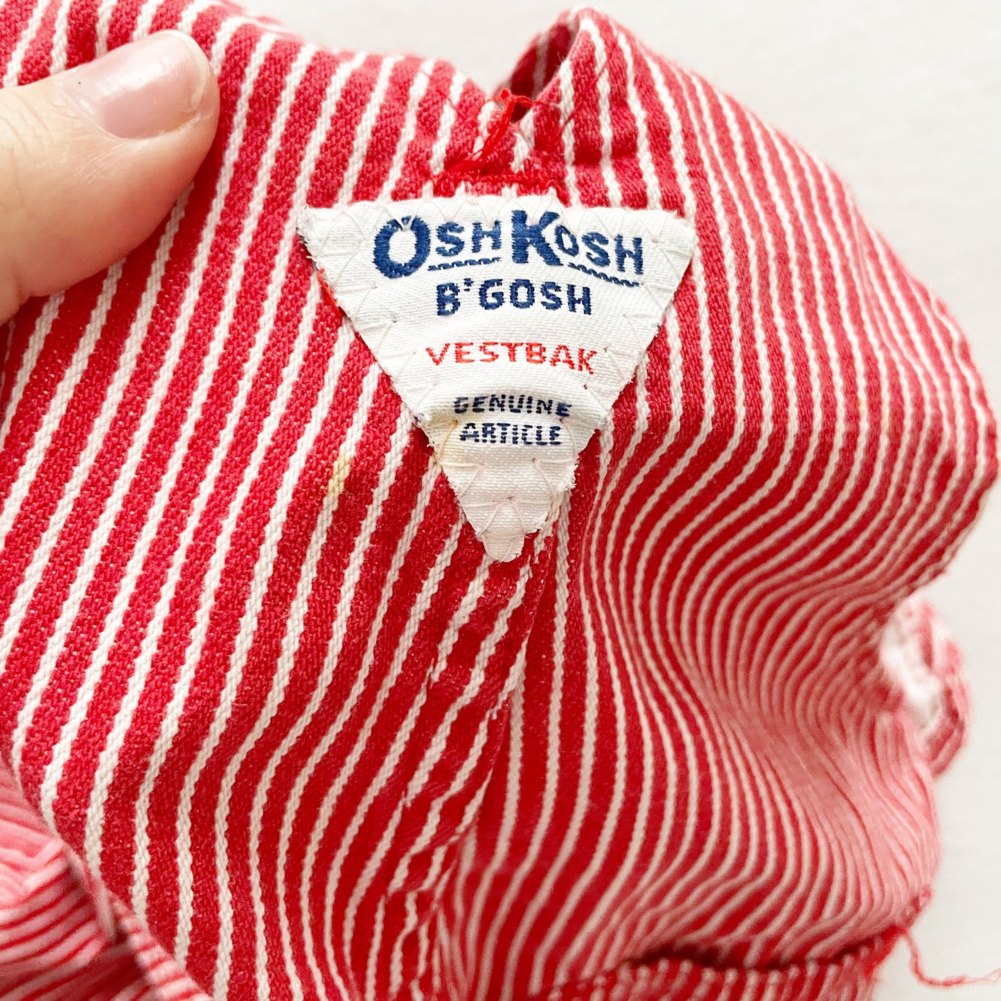 OshKosh Red Hickory Stripe Overalls - Yellow Clover Vintage Kids Clothes