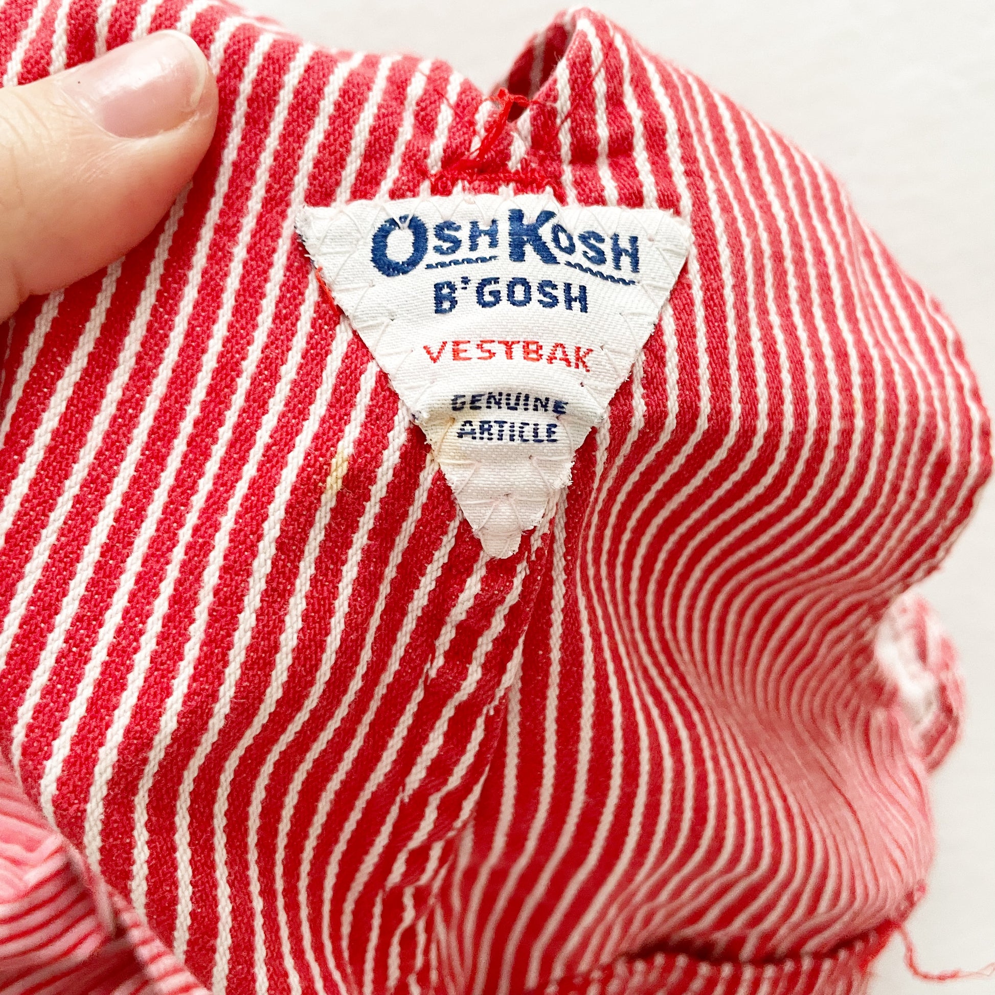 OshKosh Red Hickory Stripe Overalls - Yellow Clover Vintage Kids Clothes