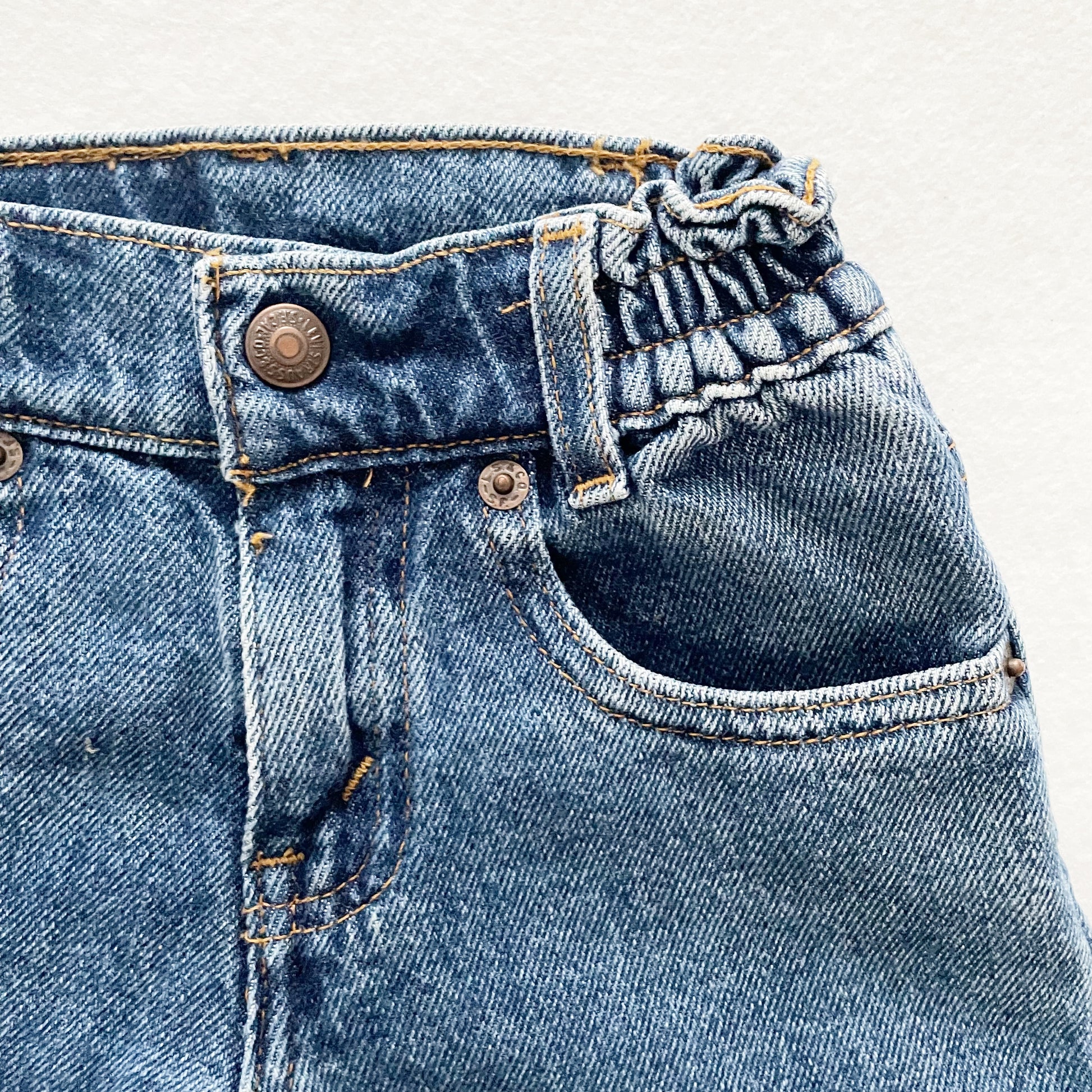 Levi’s Dark Wash White Tab Shorts - Yellow Clover Vintage Kids Clothes