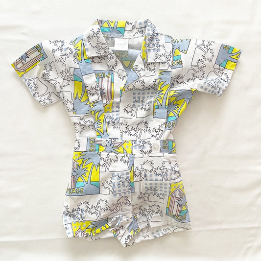 Beach Print Suspenders Shorts Set • 4T - Yellow Clover Vintage Kids Clothes