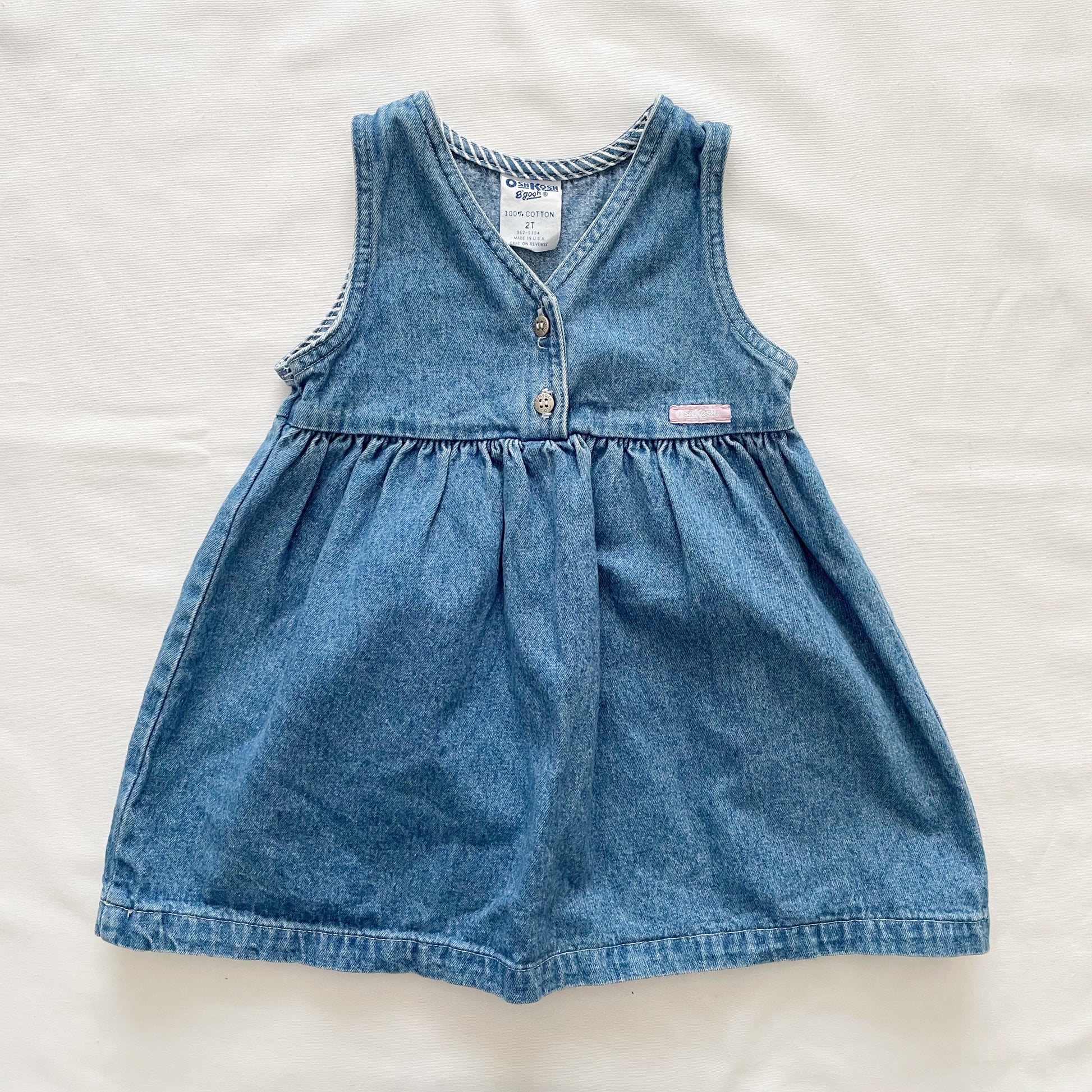 OshKosh Medium Wash Denim Pinafore Dress - Yellow Clover Vintage Kids Clothes