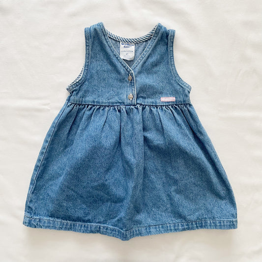 OshKosh Medium Wash Denim Pinafore Dress - Yellow Clover Vintage Kids Clothes