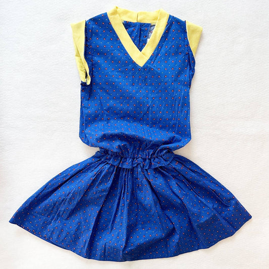 Kim Originals Blue Diamond Print Cotton Dress - Yellow Clover Vintage Kids Clothes