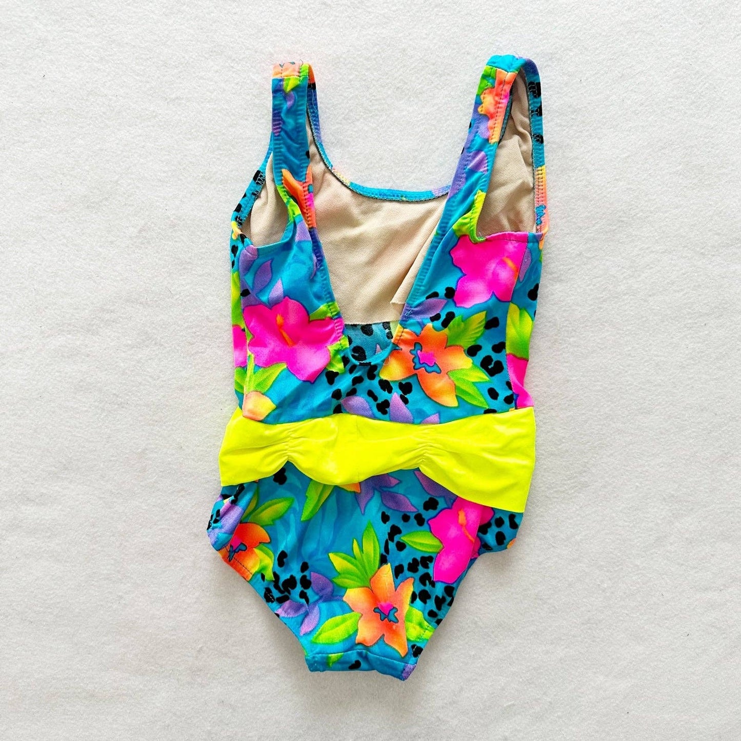 Vintage Neon Floral One Piece Swimsuit: 6y - Yellow Clover Vintage Kids Clothes