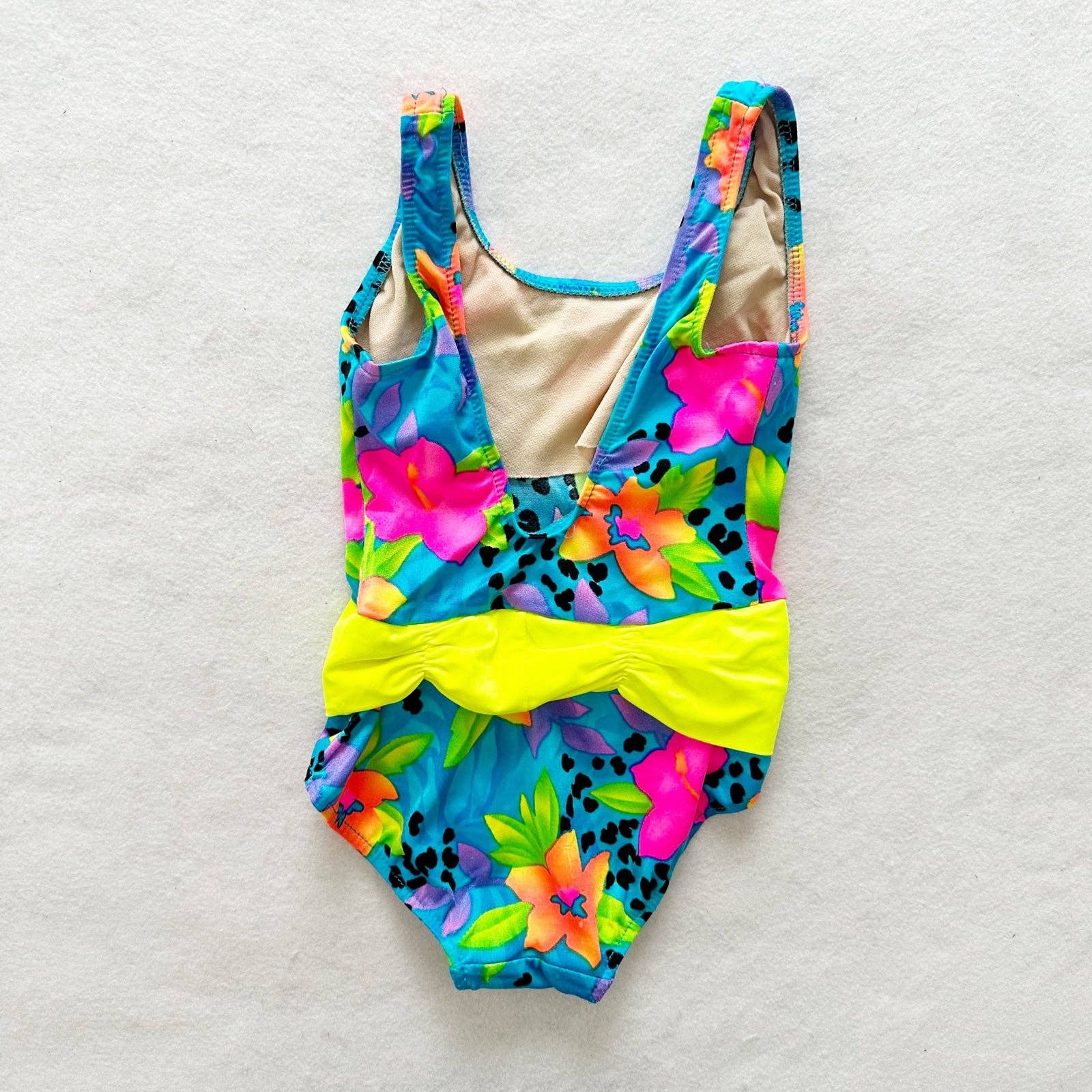 Vintage Neon Floral One Piece Swimsuit: 6y - Yellow Clover Vintage Kids Clothes