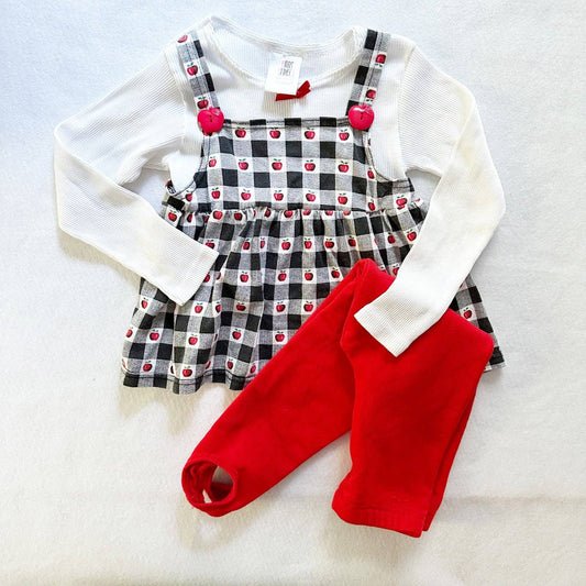Gingham Apple Top and Leggings Set - Yellow Clover Vintage Kids Clothes
