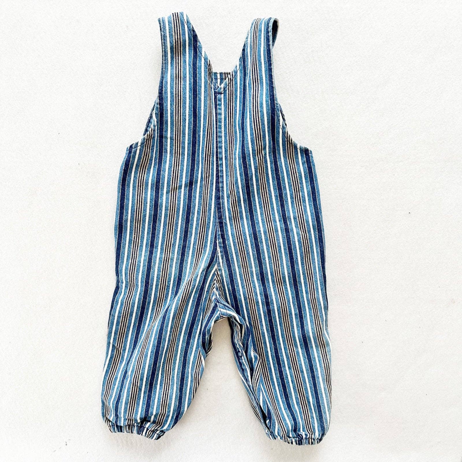 Liberty Vertical Striped Elastic Cuff Overalls - Yellow Clover Vintage Kids Clothes