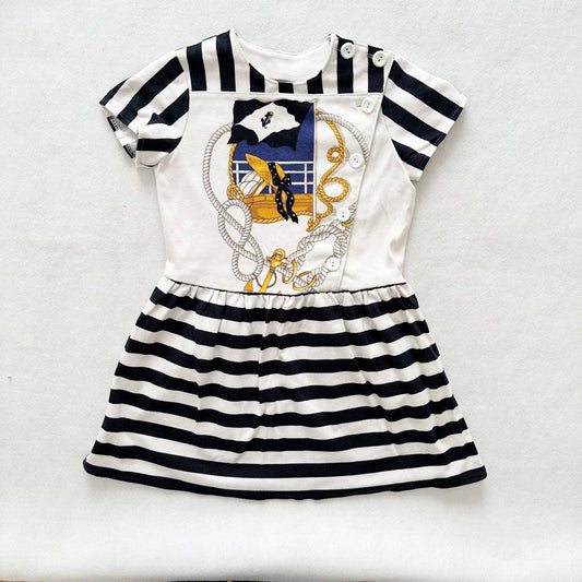 Nautical Striped Jersey Dress - Yellow Clover Vintage Kids Clothes