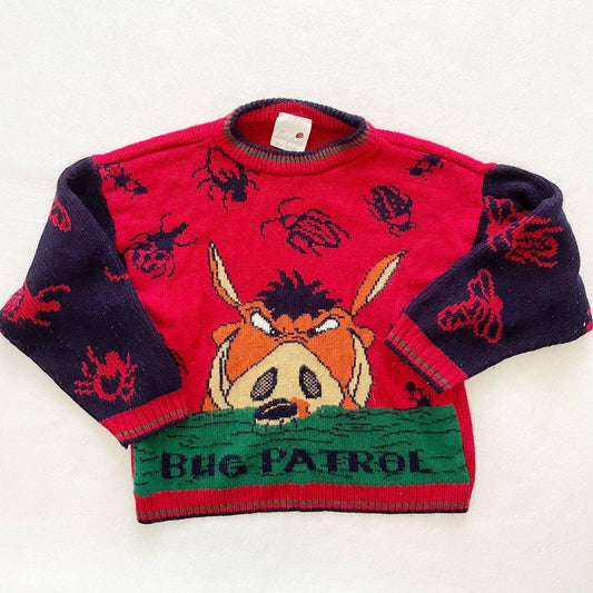 Vintage Disney The Lion King Pumba Sweater - Yellow Clover Vintage Kids Clothes