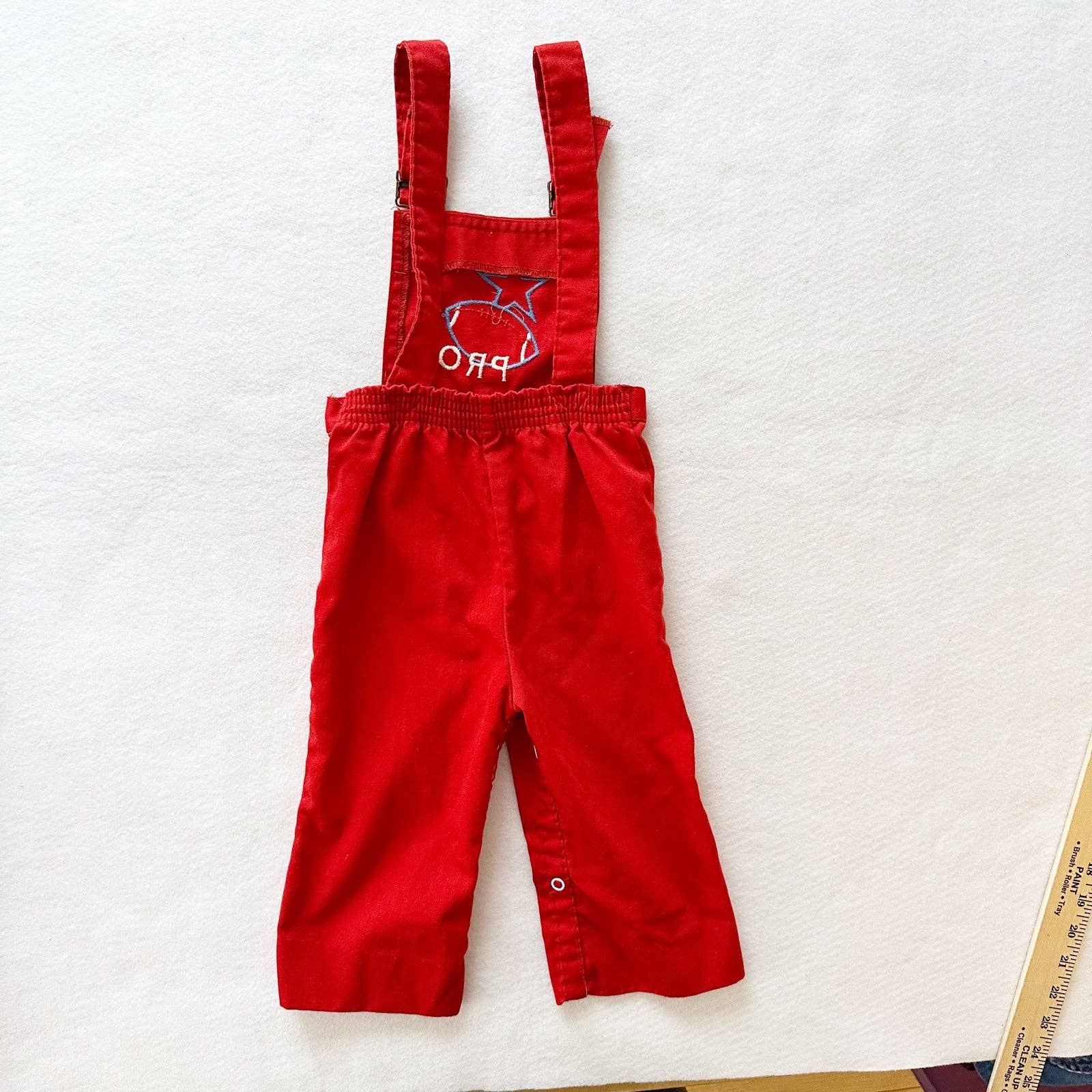 Vintage All Pro Football Appliqué Cotton Overalls: 24m - Yellow Clover Vintage Kids Clothes