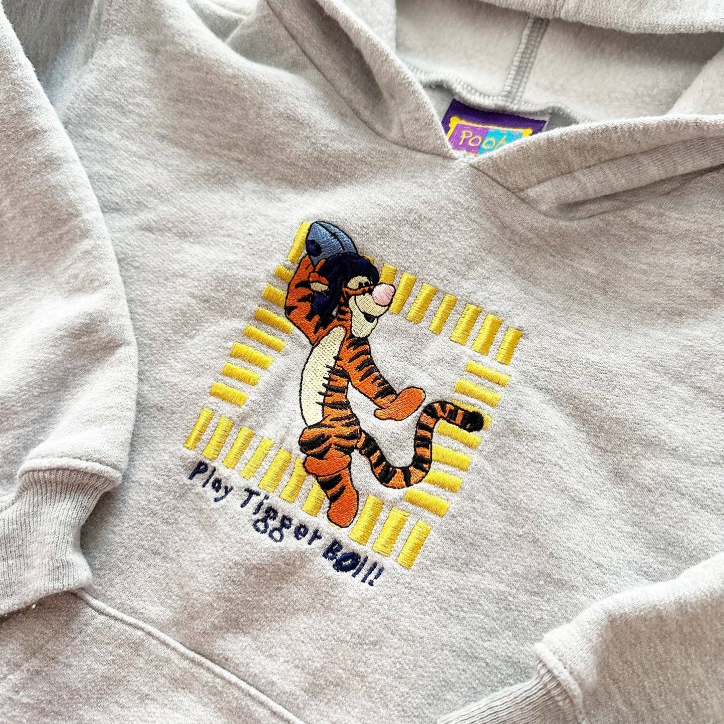 Tigger Football Embroidered Hooded Sweatshirt - Yellow Clover Vintage Kids Clothes