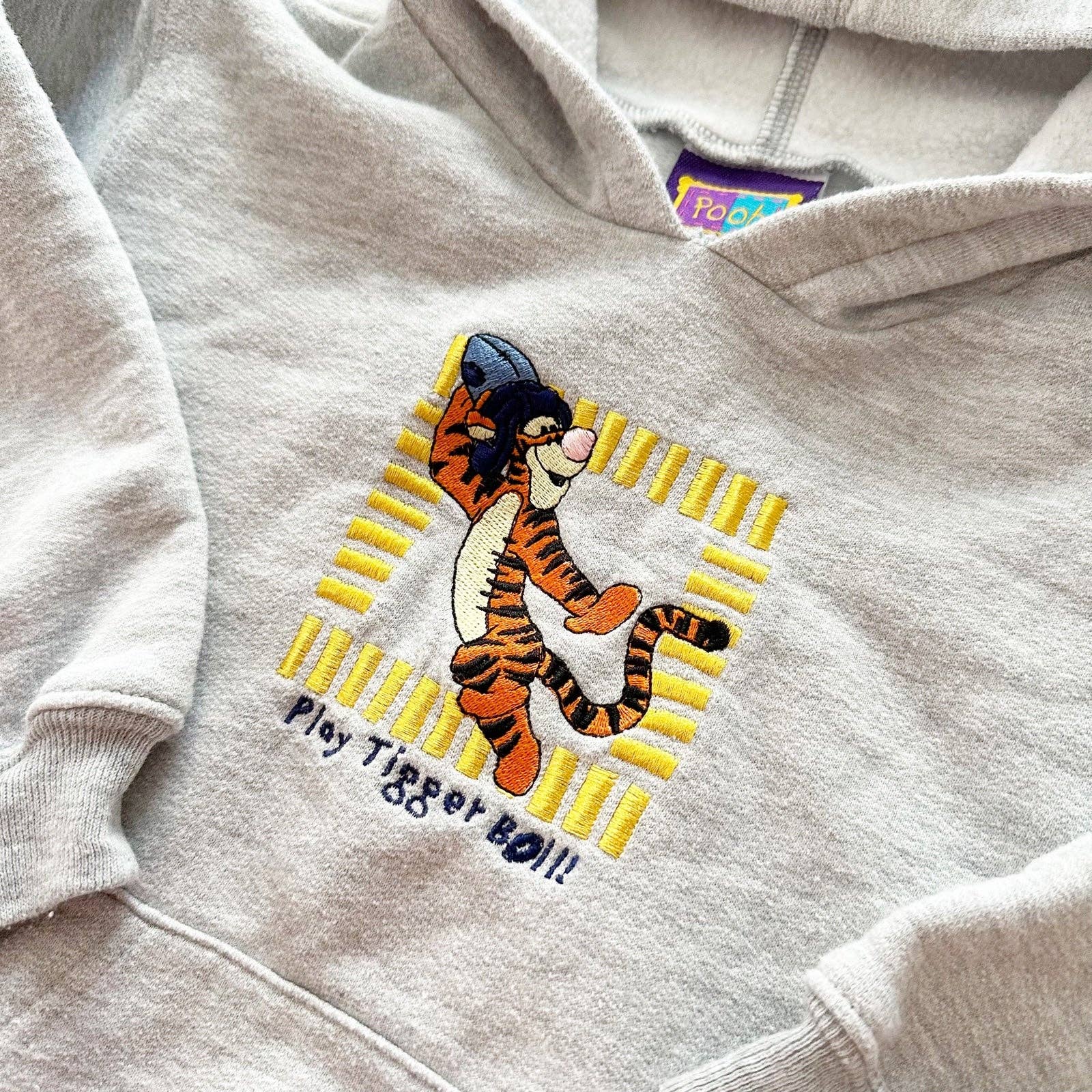 Tigger Football Embroidered Hooded Sweatshirt - Yellow Clover Vintage Kids Clothes