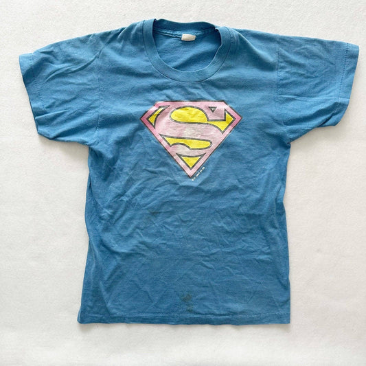 70s Superman Logo Shield Tee - Yellow Clover Vintage Kids Clothes