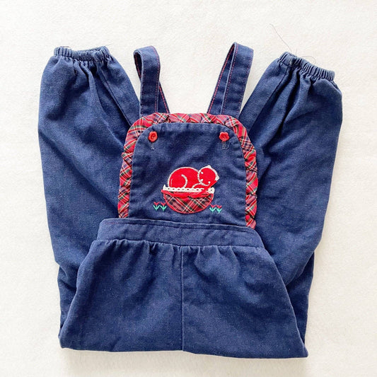 Vintage Healthtex Plaid Detail Kitty Cat Overalls - Yellow Clover Vintage Kids Clothes