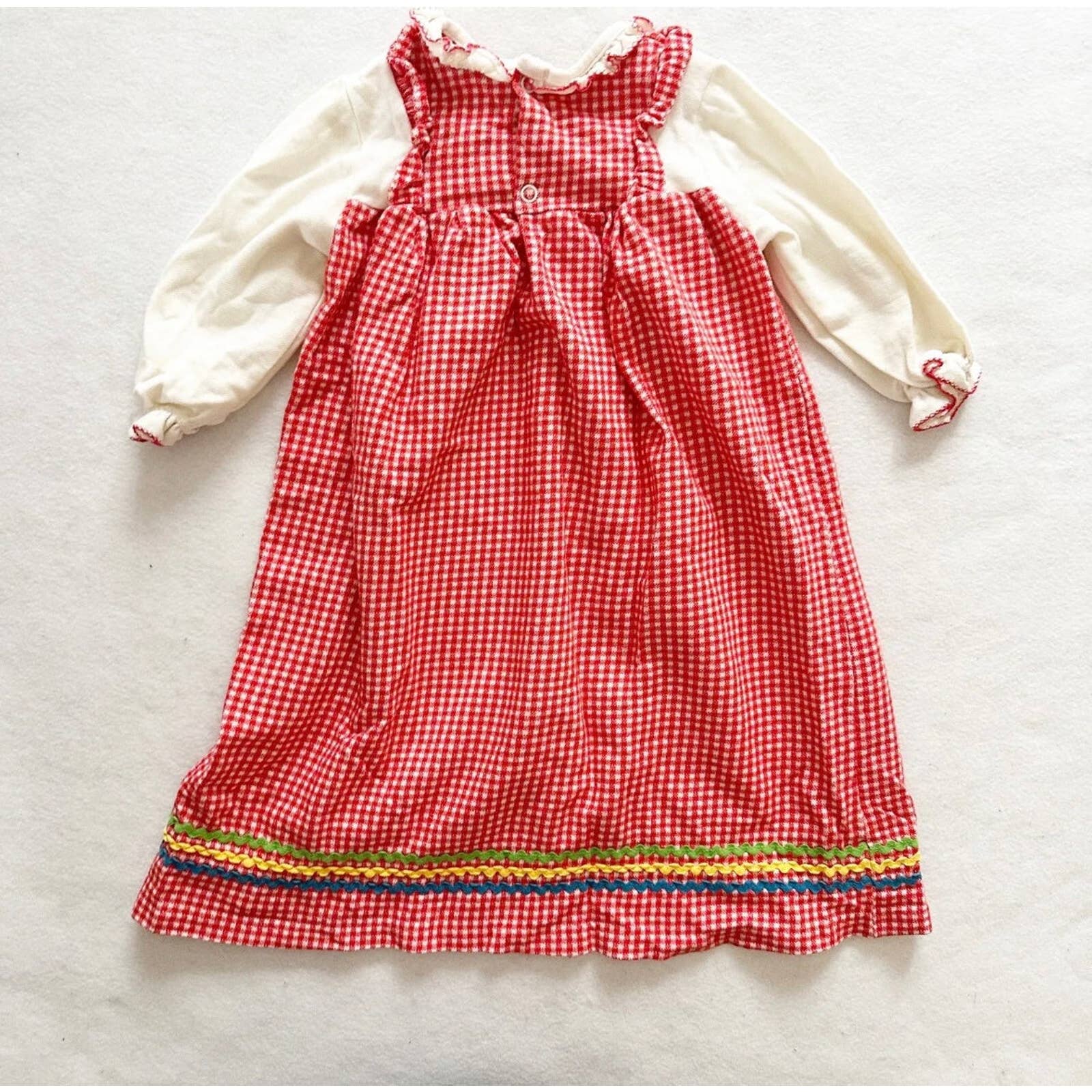 Vintage Carter’s 70s Knit Gingham Full Length Dress: 18m - Yellow Clover Vintage Kids Clothes