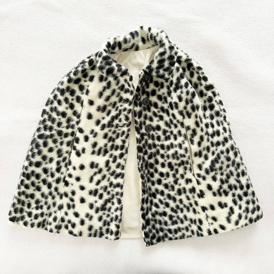 Handmade Dot Faux Fur Cape Coat - Yellow Clover Vintage Kids Clothes