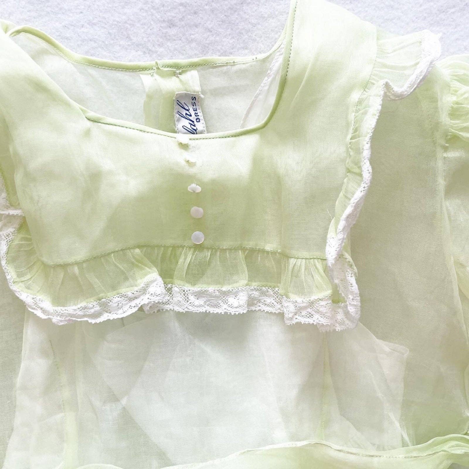 Asfahl 60s Green Sheer Dress - Yellow Clover Vintage Kids Clothes