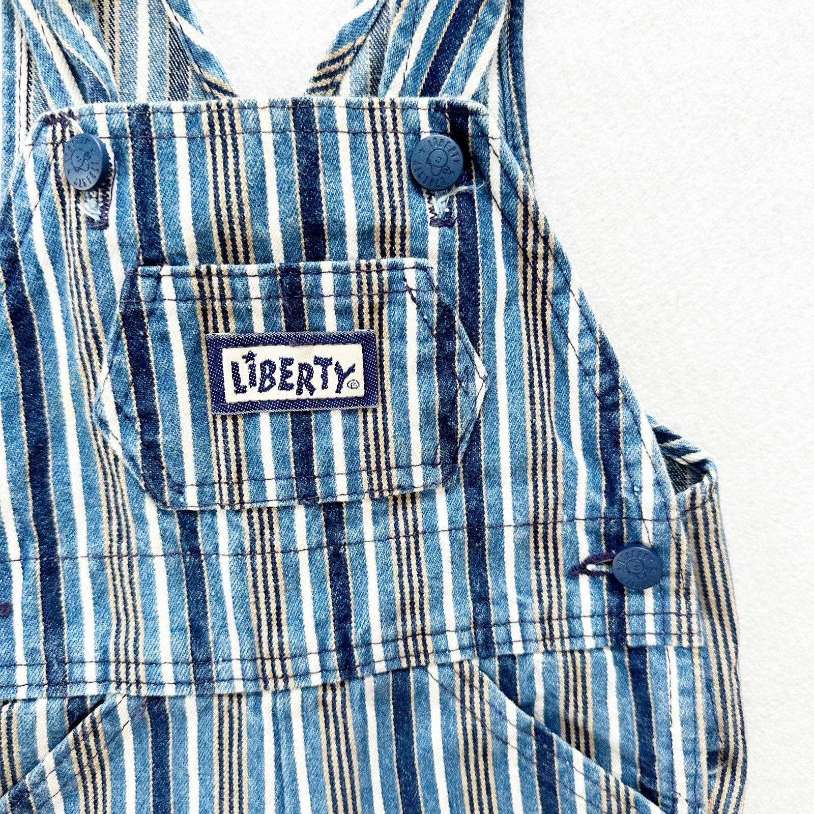 Liberty Vertical Striped Elastic Cuff Overalls - Yellow Clover Vintage Kids Clothes
