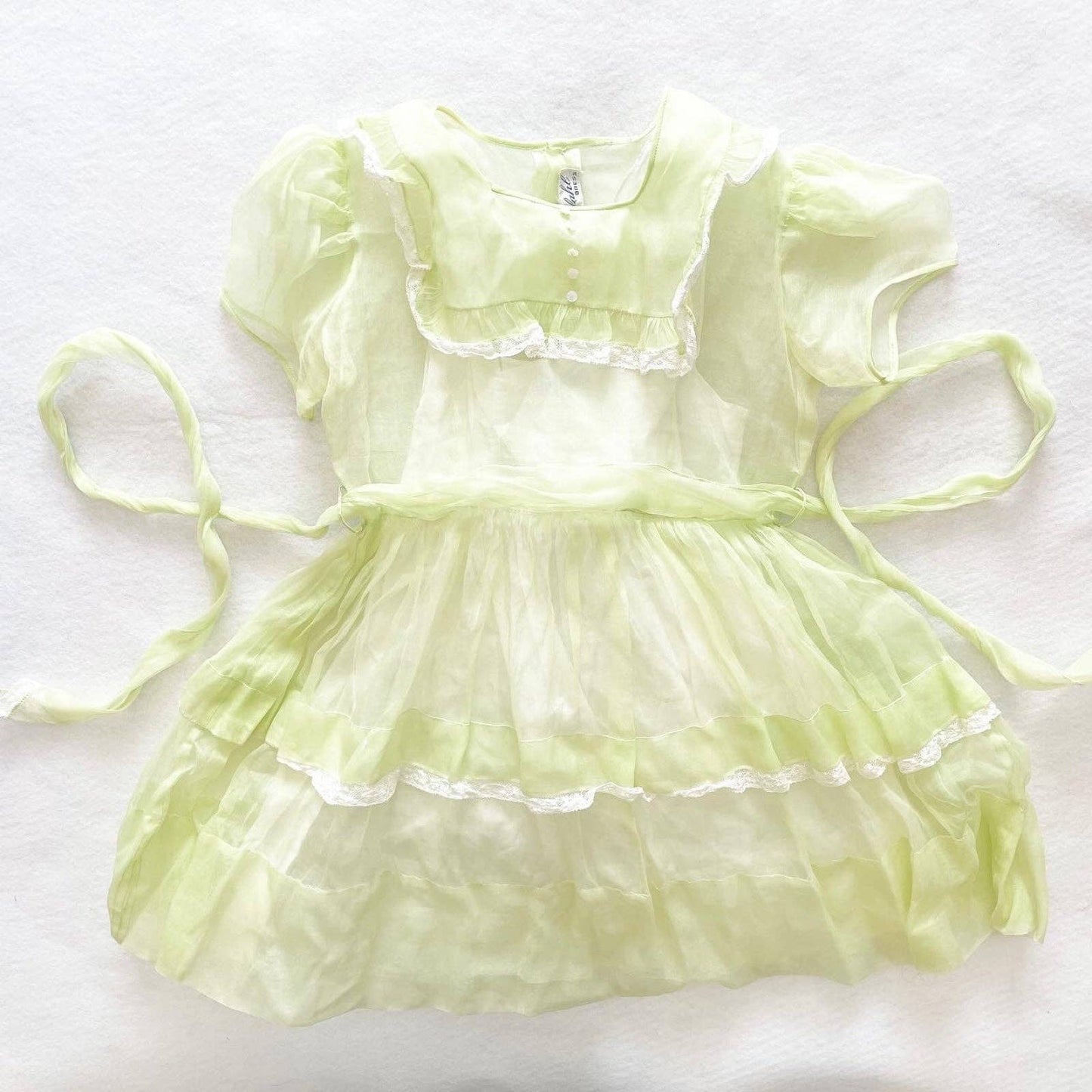 Asfahl 60s Green Sheer Dress - Yellow Clover Vintage Kids Clothes