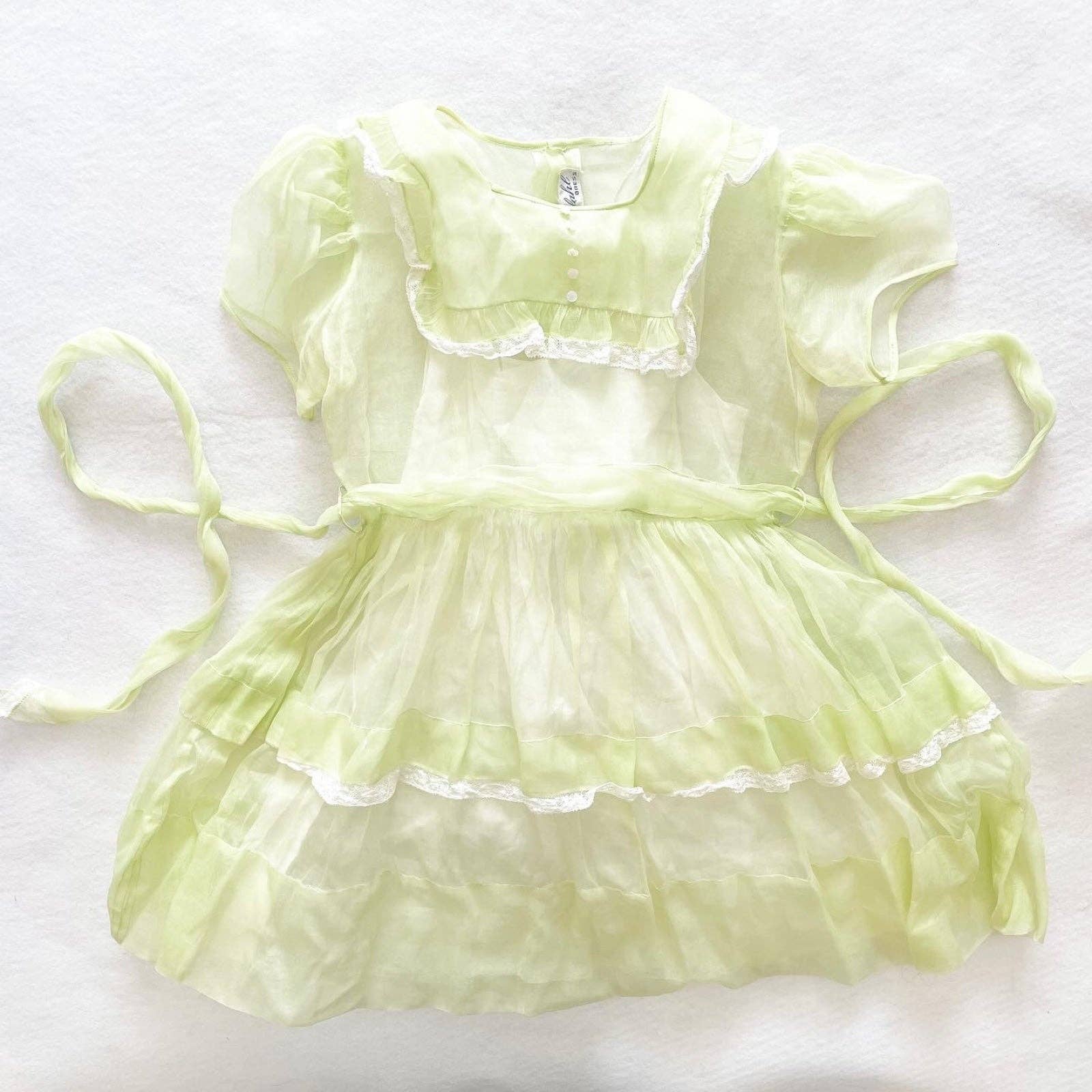 Asfahl 60s Green Sheer Dress - Yellow Clover Vintage Kids Clothes