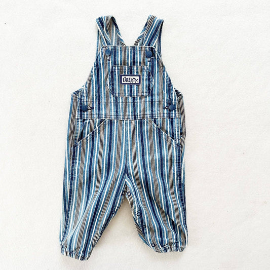 Liberty Vertical Striped Elastic Cuff Overalls - Yellow Clover Vintage Kids Clothes