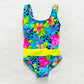 Vintage Neon Floral One Piece Swimsuit: 6y - Yellow Clover Vintage Kids Clothes