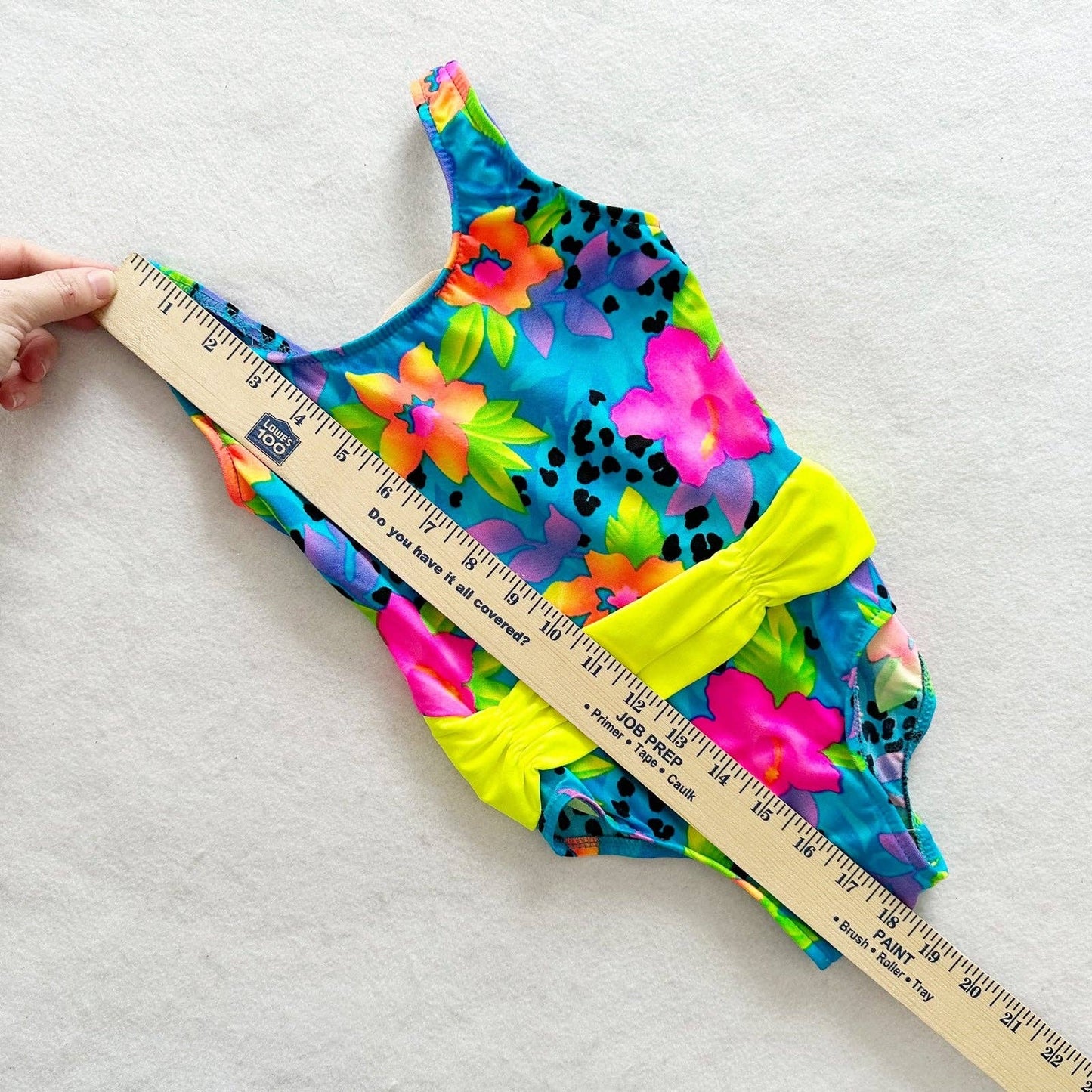 Vintage Neon Floral One Piece Swimsuit: 6y - Yellow Clover Vintage Kids Clothes