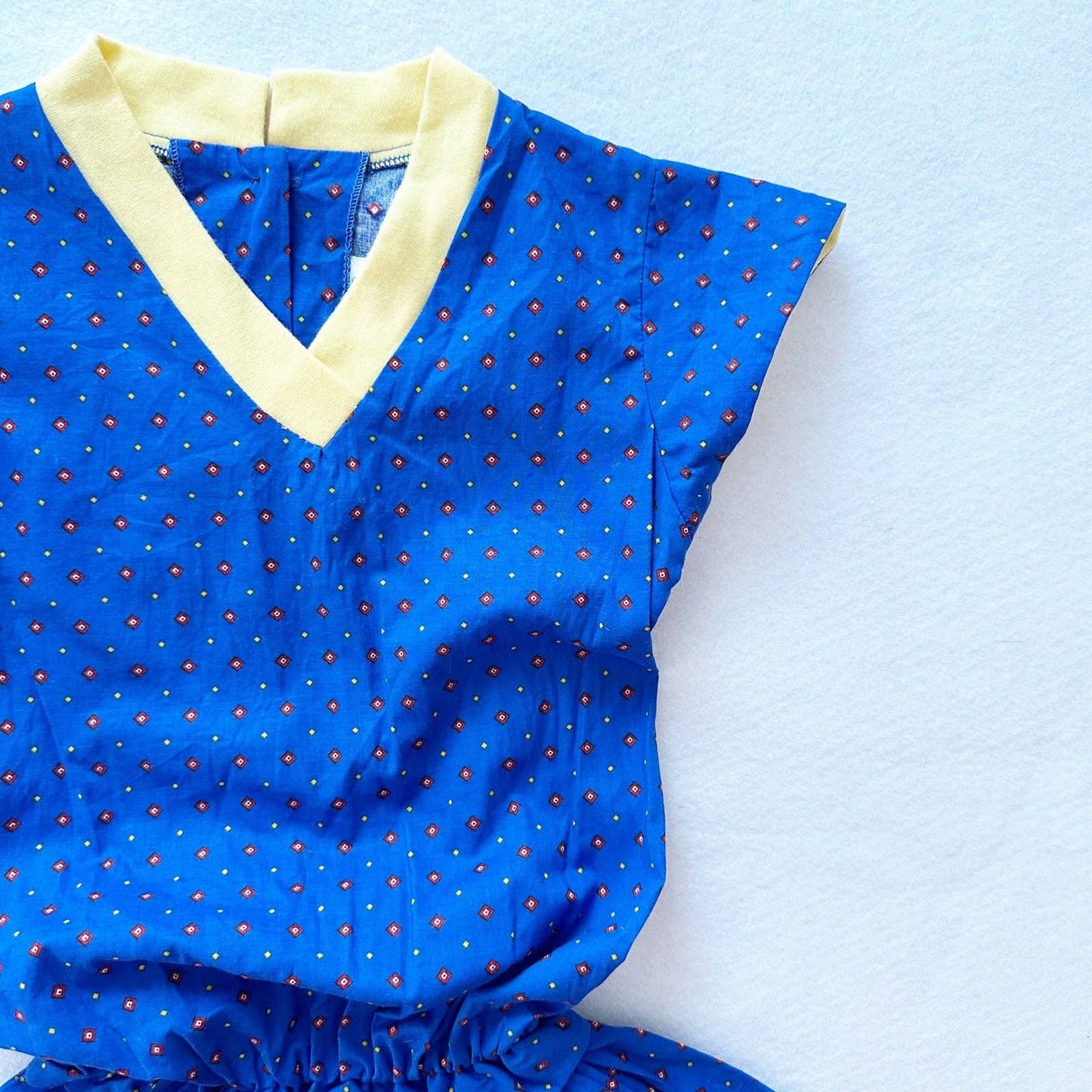 Kim Originals Blue Diamond Print Cotton Dress - Yellow Clover Vintage Kids Clothes