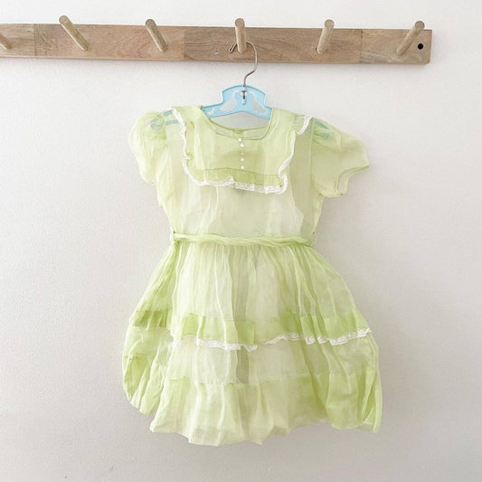 Asfahl 60s Green Sheer Dress - Yellow Clover Vintage Kids Clothes