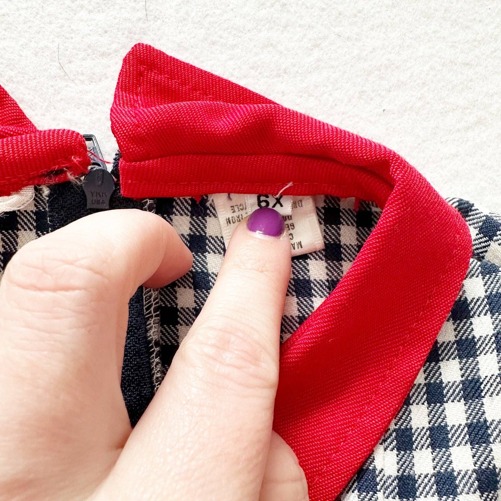 Gingham Red Accent Long Sleeve Dress - Yellow Clover Vintage Kids Clothes
