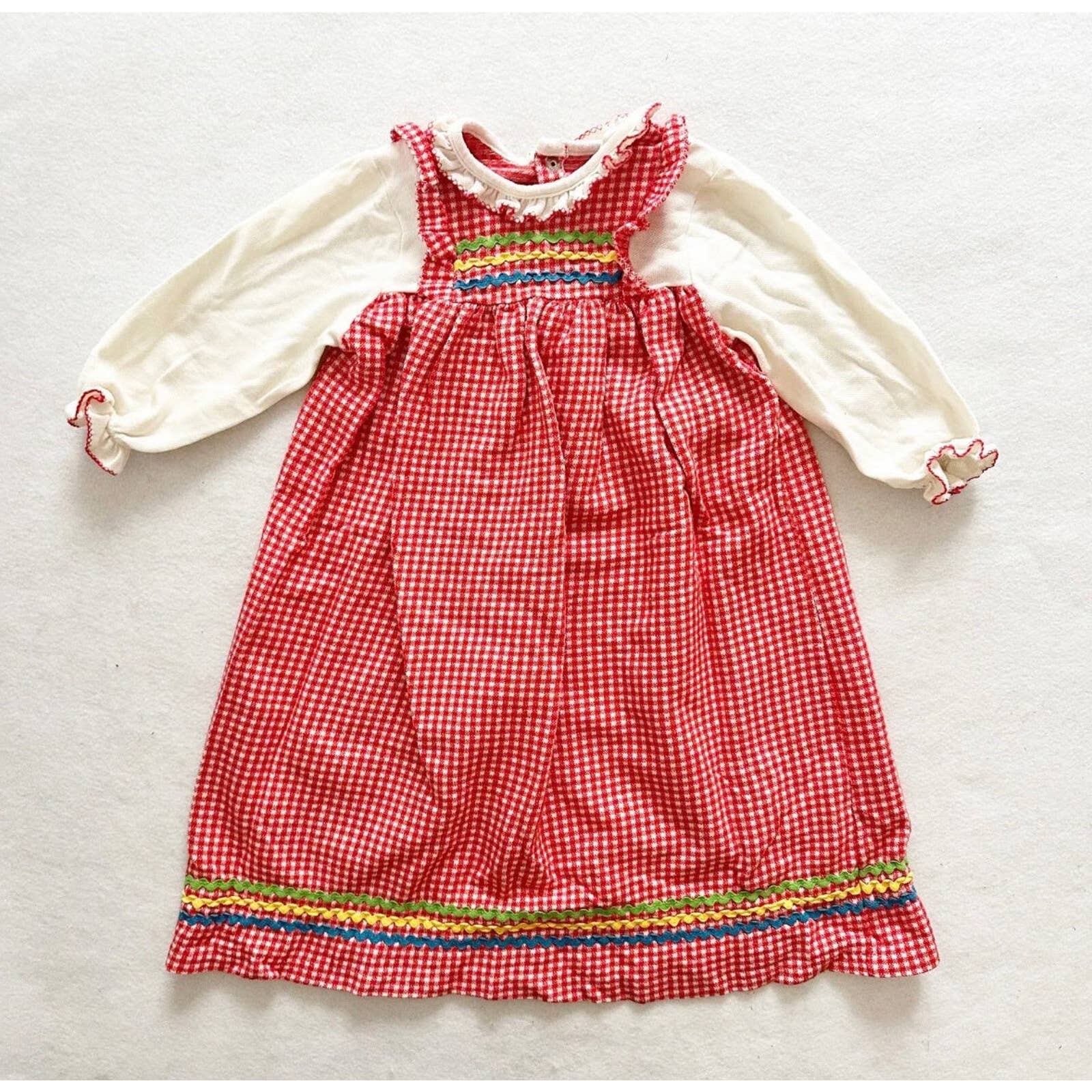 Vintage Carter’s 70s Knit Gingham Full Length Dress: 18m - Yellow Clover Vintage Kids Clothes