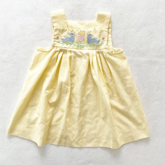 Vintage Alyssa Birds and Heart Appliqué Dress - Yellow Clover Vintage Kids Clothes