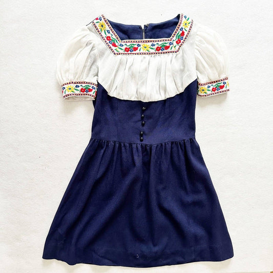 Vintage Jodeen Originals 70s Folk Style Girls Dress - Yellow Clover Vintage Kids Clothes