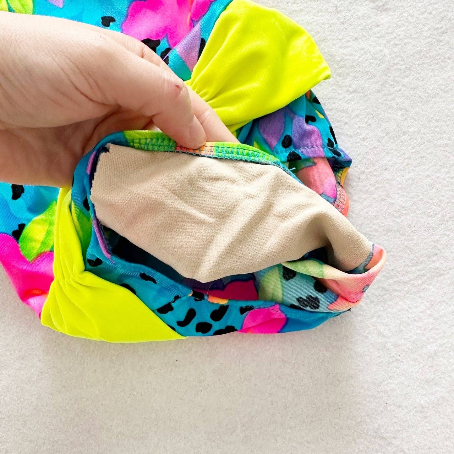 Vintage Neon Floral One Piece Swimsuit: 6y - Yellow Clover Vintage Kids Clothes